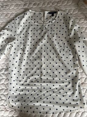 Banana Republic White and Navy Polka Dot Top
